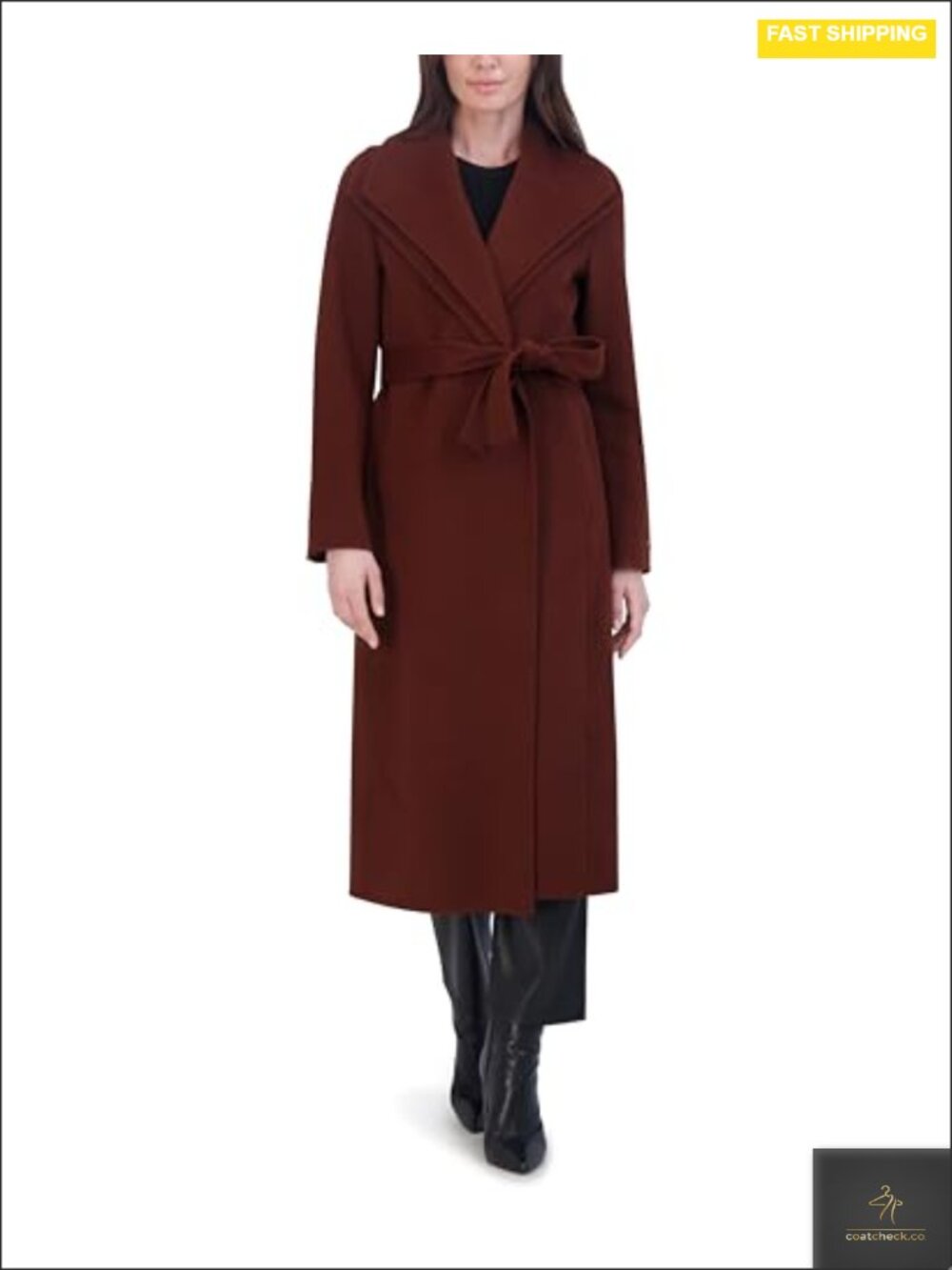 Women's Slim Fit Double-faced Soft Wool Blend Wrap Coat with Tie Belt